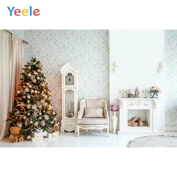 Рождественская елка, Деревянный пол, Кресло у камина, Подарок на День рождения, Фон для фотосъемки, Индивидуальный фотографический фон для фотостудии