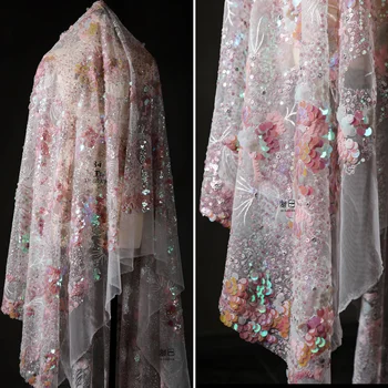 Розовая марля с блестками, красивое сказочное платье с креативной вышивкой, Свадебное платье, ткань для фона