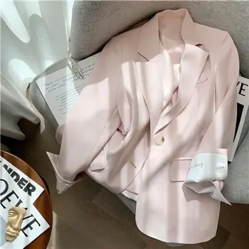 Розовый Блейзер для женщин на весну и осень От 023, Новый повседневный костюм с вышивкой в корейском стиле, топ