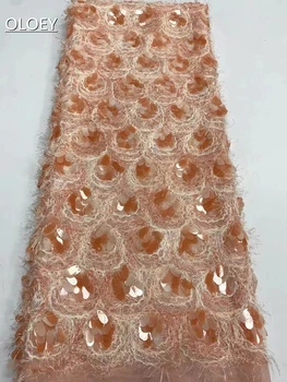 Роскошная Французская Шерстяная Веревочная Кружевная Ткань В Африканском Нигерийском Стиле С блестками, ткань Для Свадебного платья HS4364