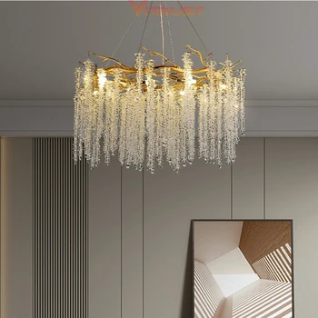 Роскошная Хрустальная Люстра LED Gold Branch Led Подвесной светильник для гостиной Подвесное освещение для дома на потолке