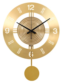 Роскошные Золотые Настенные часы Украшение гостиной Металлические Настенные Часы Домашний Декор Из чистой Меди Креативные Часы в китайском стиле Разумный Подарок