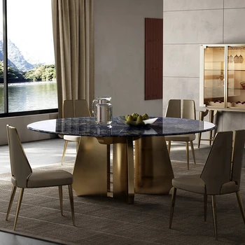 Роскошный Мраморный обеденный стол из нержавеющей стали Ресторан Классическая мебель