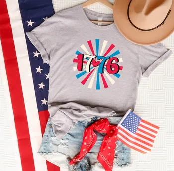 рубашка 4 июля, 4 Июля 1776, День Независимости, Свобода, Патриотическая Семья, Патриотическая Уличная одежда из 100% хлопка, Harajuku