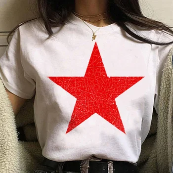 Русский топ с красной звездой, женская японская футболка в стиле харадзюку для девочек, y2k, одежда с комиксами