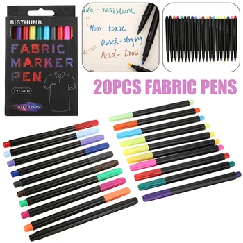 Ручка для рисования ткани 20 цветов, перманентные маркеры, дизайн одежды для футболок, фломастеры для ткани 