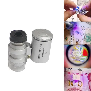 Ручной Портативный мини-60-кратный микроскоп, светодиодная ювелирная лупа, Многофункциональный микроскоп с ультрафиолетовым излучением, карманный увеличитель алмазной огранки