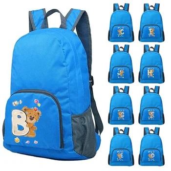 Рюкзак с буквенным принтом медведя, легкая Портативная складная синяя складная сумка, сверхлегкий открытый рюкзак для женщин, мужчин, путешествий, Походов