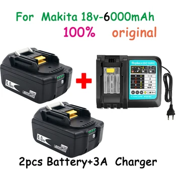 С Зарядным устройством BL1860 Аккумуляторная Батарея 18 V 6000 mAh Литий-ионная для Makita 18v Battery 6ah BL1840 BL1850 BL1830 BL1860B LXT400