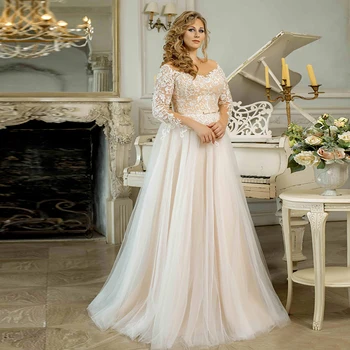 Свадебное платье Большого размера для невесты, длина до пола, Трапециевидное, Шикарная аппликация Из тюля, Свадебное платье на пуговицах сзади, Vestido De Novia, круглый вырез