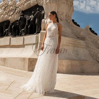Свадебные платья с открытой спиной и 3D цветами, Трапециевидное Свадебное платье из Органзы без рукавов в стиле Бохо, vestidos de novia robe de mariée