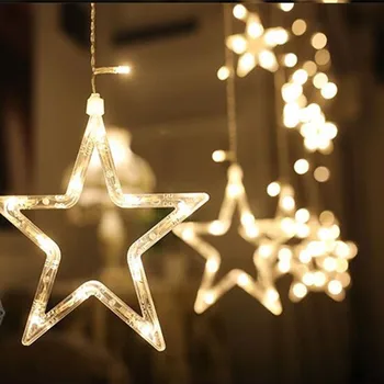 Светодиодная Занавеска String Light 2 м Романтическая Сказочная звезда Теплый белый EU220V Рождественская Гирлянда Light Для свадебной вечеринки Праздничный Декор