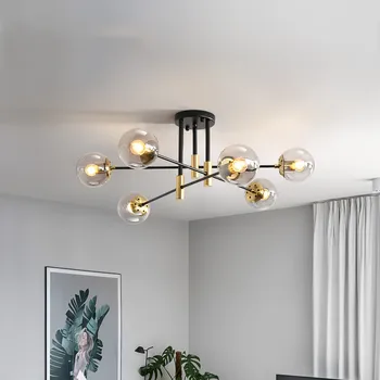 Скандинавская люстра с пузырчатым шаром E27, светодиодный ретро-светильник для спальни, гостиной, кабинета, домашних ламп, внутренняя Золотисто-черная люстра