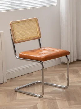 Скандинавский обеденный стул, Плетеные из ротанга Кресла, мебель для гостиной, Кофейные стулья, Ретро-Расслабляющие Стулья для макияжа со спинкой в спальне