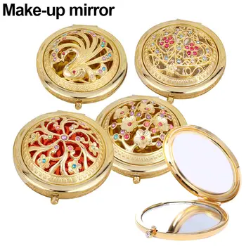 Складное карманное зеркальце, круглое компактное двухстороннее полое зеркало для макияжа из хрусталя