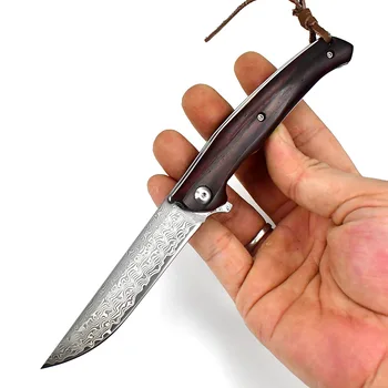Складной нож с индивидуальным рисунком для защиты на открытом воздухе, нож из дамасской стали, портативный острый нож в полевых условиях