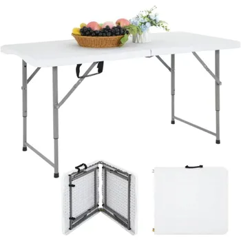 складной стол длиной 4 фута, стол для кемпинга с регулируемой высотой Офисный стол для пикника в помещении/на открытом воздухе, Скамейка для кемпинга, белый