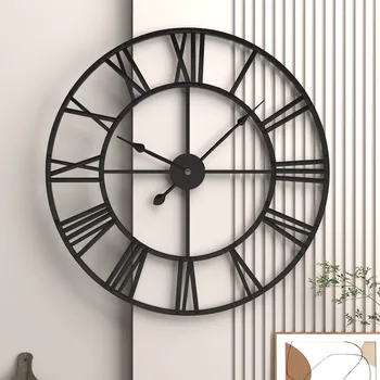 Современные 3D Большие Настенные часы С Римскими цифрами, Ретро Круглые Металлические Железные Точные Бесшумные Подвесные украшения в Скандинавском Стиле Для гостиной