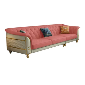 Современный Прямой Трехместный кожаный диван из воловьей кожи Первого слоя, комбинированная мебель для гостиной 123