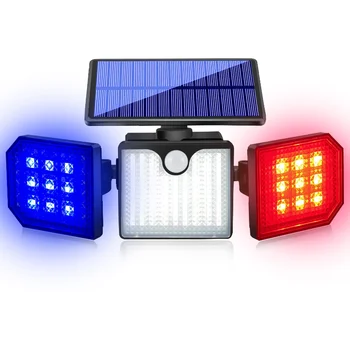 Солнечные наружные настенные светильники, сигнальные лампы, мигающие красным и синим, вращающиеся с тремя головками, предупреждающие о въезде в гараж, перекресток