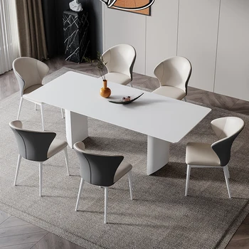 Сочетание белого стола и Стула Мебель для Столовой Современный Дизайн Каменная плита 2 метра на 6 Человек Минималистичный Кухонный стол