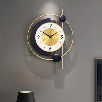 Стильные Креативные настенные часы с современными стрелками в Гостиной, Настенные часы в Скандинавском стиле, Роскошная Спальня, Металлическая Настенная роспись WK50WC