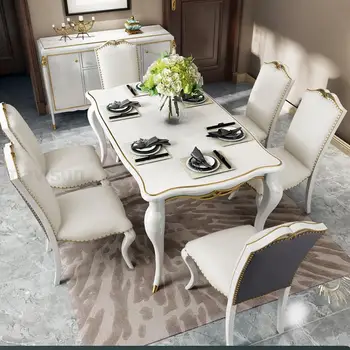 Стол и стул с акцентом в американском стиле С золотым краем, Ножки из массива дерева, Салонная Мебель, Кофейный Роскошный Прямоугольный обеденный стол