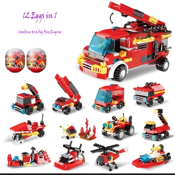 Строительные блоки пожарной машины, Скрученные частицы яйца, Грузовик, Автомобиль, Поезд, набор головоломок, игрушки, подарки для детей