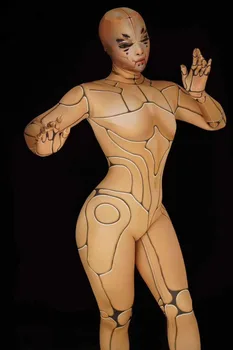 Технологический танцевальный костюм dj-певца Современный боди для подружки-робота, комбинезон для танцевального шоу на сцене