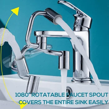 Удлинитель крана с вращением на 1080 градусов, Металлическая U-образная роботизированная рука, Универсальная двойная модель, брызгозащищенный фильтр, Кран для домашней ванной комнаты
