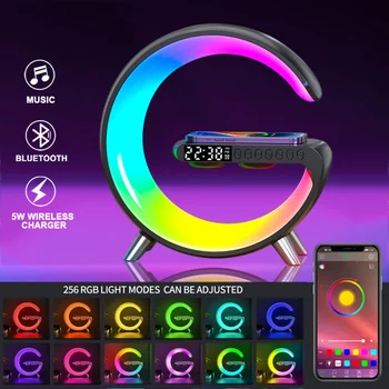 Умный светодиодный Ночник для пробуждения RGB Будильник Беспроводное зарядное устройство Bluetooth приложение Управление Музыкальная Настольная лампа Украшение комнаты