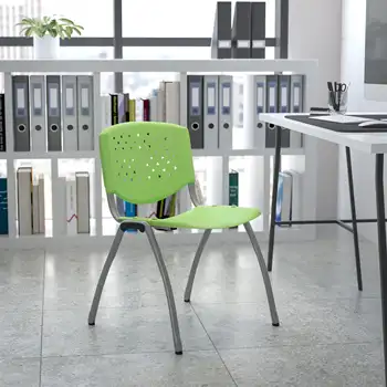 Флэш-мебель серии HERCULES 880 фунтов. Вместительный зеленый пластиковый стул с рамой из титанового серого порошкового покрытия