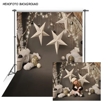 Фон для Рождественской фотосъемки Mehofond, Виниловый, с белым звездным блеском, светло-серый Фон для детского портрета, фотостудии на день рождения