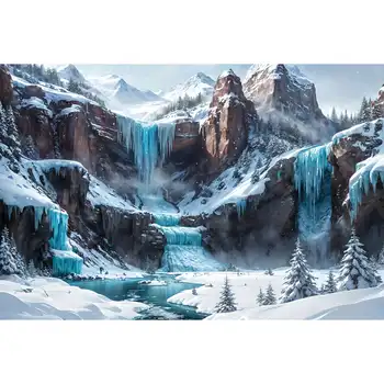 Фоны для фотосъемки с горным водопадом, Зимний пейзаж, Снег, деревья, Скалы, Пользовательские детские фотообои, фотографические фоны