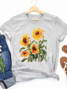 Футболки с цветочным принтом, Одежда, Женская футболка, Короткий рукав, 90-е, Милая Женская Повседневная модная женская футболка с рисунком
