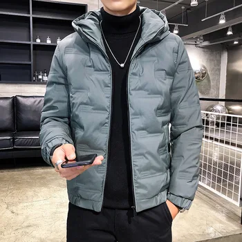 Хорошая зимняя куртка, мужская Корейская молодежная модная брендовая Плюшевая Короткая Тонкая куртка на молнии С капюшоном, парка, Одежда, Veste Homme Hiver