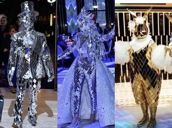 Хорошее качество блестящий серебряный зеркальный костюм мужчины женщины вечеринка музыкальный фестиваль парад стеклянная одежда представление мужской костюм сценическое шоу