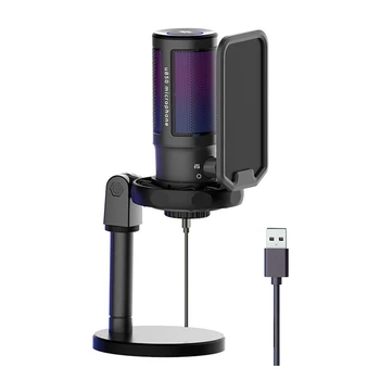Цельнометаллический USB-конденсаторный микрофон, микрофон для записи компьютерных игр, настольный микрофон для ноутбука, RGB-микрофон для потокового подкаста для онлайн-игр,