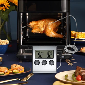 Цифровой кухонный термометр для приготовления пищи, мяса для печи барбекю, коптильни, Встроенный таймер с датчиком из нержавеющей стали