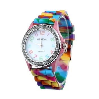 Цифровые женские силиконовые наручные часы с кристаллами, Кварцевые Аналоговые женские часы из полипропилена