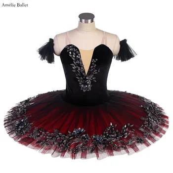 Черный Бархатный лиф BLL521 с черно-красной тюлевой пачкой для девочек и женщин, Балетный костюм для выступлений на сцене, Балетная пачка для конкурса