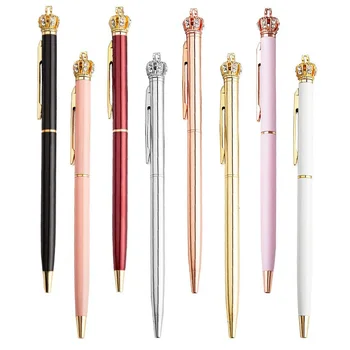 Шариковая ручка в форме Короны, Креативная Милая Шариковая ручка с Бриллиантами, Розово-Золотистый Металлический Ролик для Письма, Школьные Канцелярские принадлежности