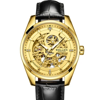 Швейцарский люксовый бренд SOLLEN, автоматические механические сапфировые мужские часы, светящиеся водонепроницаемые часы с двойным скелетом и бриллиантами SL610