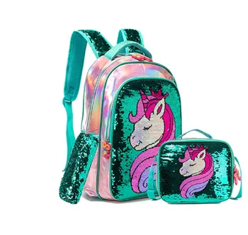 Школьный рюкзак с блестками для девочек 3 в 1, сумка для ланча, сумка для ручек, сумка для начальной школы, Детская студенческая сумка для книг, школьные сумки для девочек