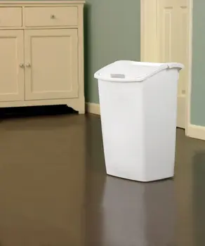 Элегантное белое пластиковое кухонное мусорное ведро с крышкой двойного действия, идеально подходящее для дома и офиса.