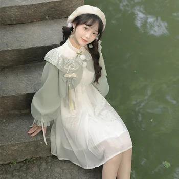 Элегантное женское платье В китайском стиле, комплекты из двух предметов, Винтажное платье в стиле Каваи Лолита, Милый повседневный кардиган, женские наряды 2023