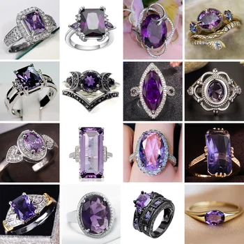 Элегантное роскошное кольцо с фиолетовым цирконием и кристаллами для женщин, модные ювелирные подарки на помолвку/годовщину свадьбы