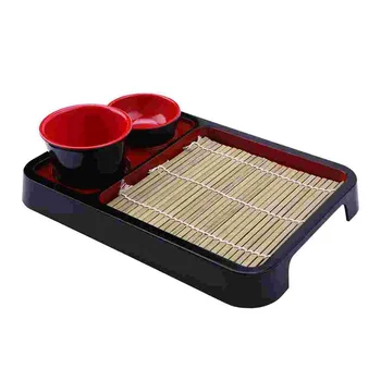 Японская Тарелка для холодной Лапши, Декоративный Поднос для еды, Посуда для хранения в меламиновом стиле, Бамбуковая подушка Для Приготовления Пищи, Кухонный коврик для закусок