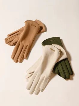 Японские перчатки женские осенне-зимние замшевые, милые, ветрозащитные, для вождения зимой, плюс бархат, теплые, для езды на велосипеде, сенсорный экран для пальцев